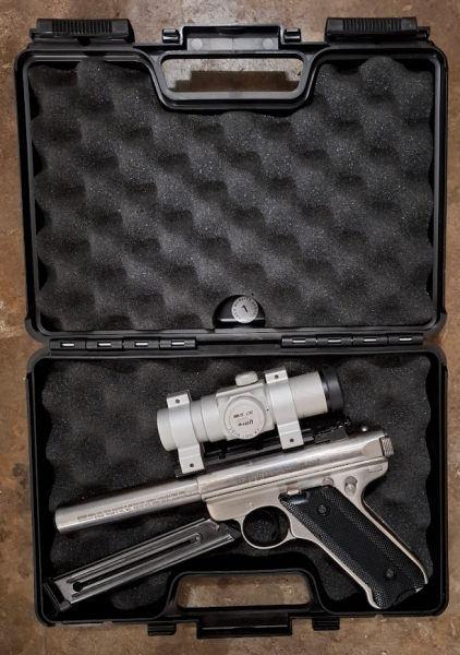 Ruger Mark II Target – Edelstahl, Bull Barrel 5,5", .22 l.r., mit Ultradot & Montageschiene – Bild 5