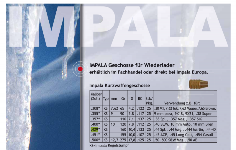 Geschosse Wiederlader .429 *bleifrei* Impala – Bild 2