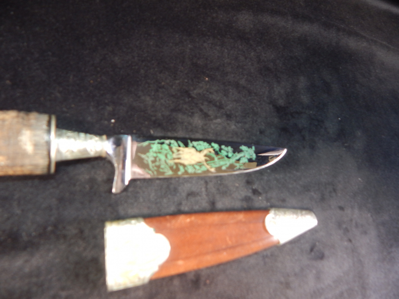 Sehr Schönes Sammler Jagdmesser Jagdnicker mit Jagdmotiv und Hülle aus Solingen – Bild 3