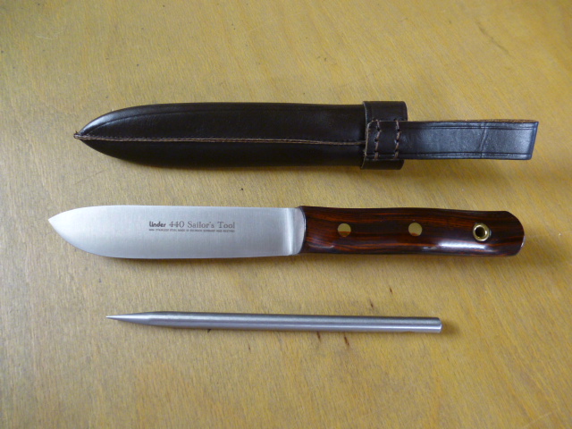 Linder - Messer - 440A SAILOR'S TOOL MS - Nr. 167113 - Griff aus Cocoboloholz - Lederscheide in OVP – Bild 3