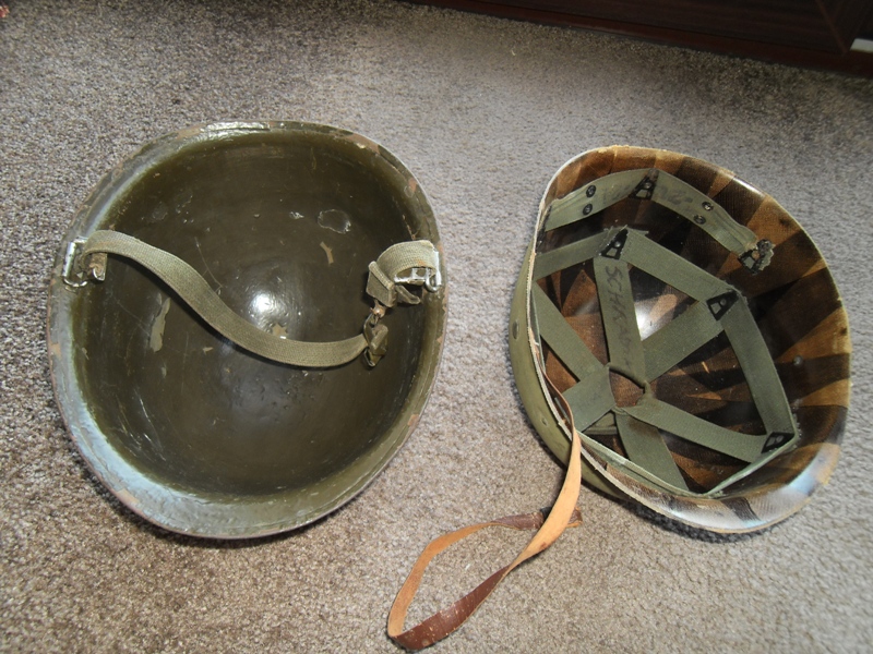 US Stahlhelm M1 nach dem Krieg (evtl. Korea) komplett mit Liner (Innenhelm), überlackiert aber etlic – Bild 2