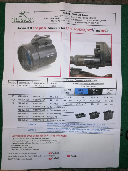 RUSAN Adapter, ARPNV7S-45.5, für PARD, TOP-Zustand – billede 5