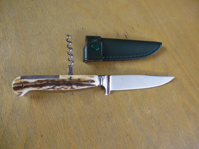 Hubertus - Nicker - Jagd - Messer - Griff aus Hirschhorn - grüne Lederscheide - 24.301 HH.10 – Bild 3