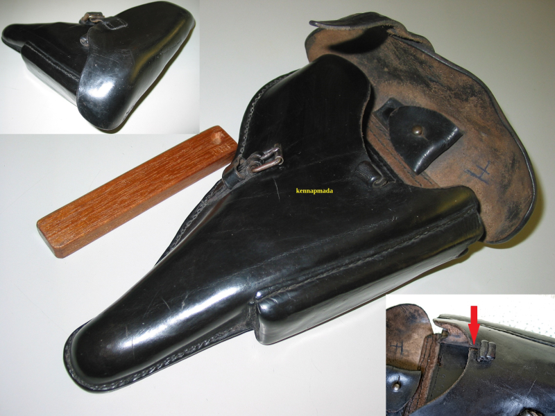 Pistolentasche, Luger, P 08 Koffertasche, Holster aus schwarzem Leder, mit eine Magazin-Attrappe. – Bild 1
