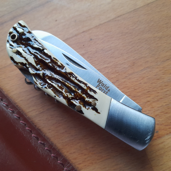 Taschenmesser Wald & Forst Hischhorngriff mit Lederscheide – снимка 3