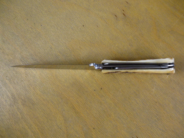 Hubertus - Nicker - Jagd - Messer mit Säge und Entenhaken - Griff aus Hirschhorn - Lederscheide – Bild 5