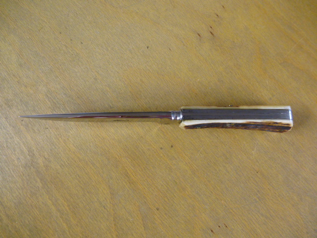 Hubertus - Nicker - Jagd - Messer mit Säge und Entenhaken - Griff aus Hirschhorn - Lederscheide – Bild 4