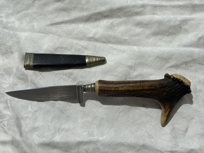 Altes Hirschhorngriff Trachten Lederhose Jagdmesser. Klingenätzung Enzian Rostfrei. – bild 2