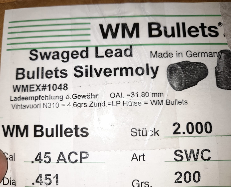 WM Bullets .45 ACP. .451 200grain 842 St. – Bild 2