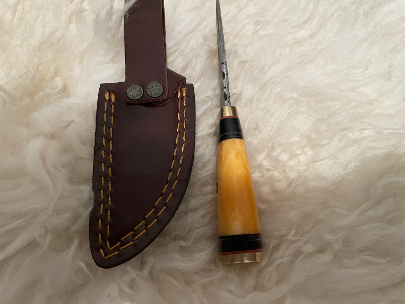 Kleines Damastmesser 15 cm Bein gelb – Bild 5