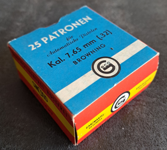 Sammlermunition Geco 7,65 mm Browning VM 25 Stück, ca. 1980 – Bild 3