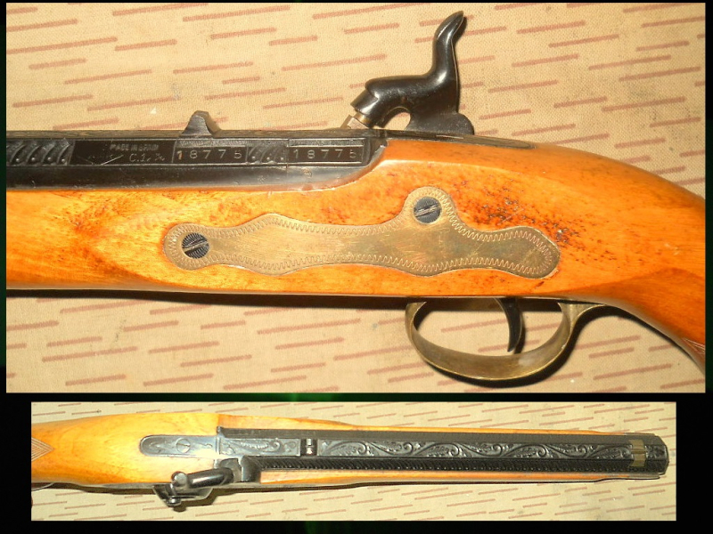 === seltene Perkussions Vorderlader Pistole im Kentucky-Style v. AMR mit Gravur u. Fischhaut Kal. 12 – Bild 3