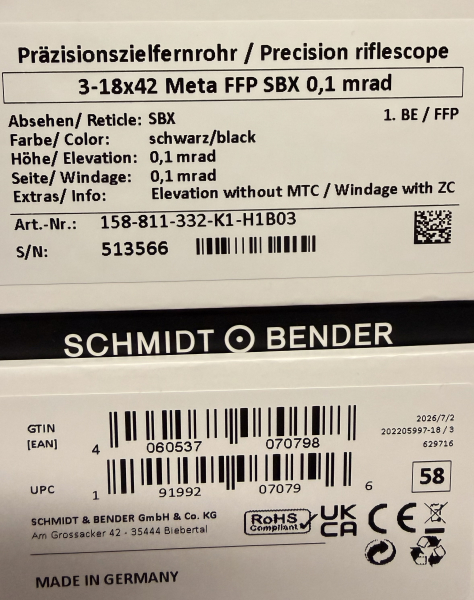 Neuware -- Schmidt&Bender Meta 3-18x42 FFP also 1.BE SBX Leucht 0,1 mrad NEU TOP PREIS – Bild 4