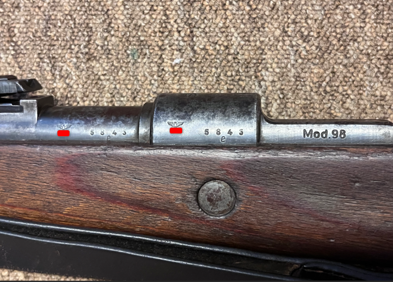 gebrauchte Repetierbüchse K 98 Hersteller Mauser S/42 1938, viele Stempel – Bild 2