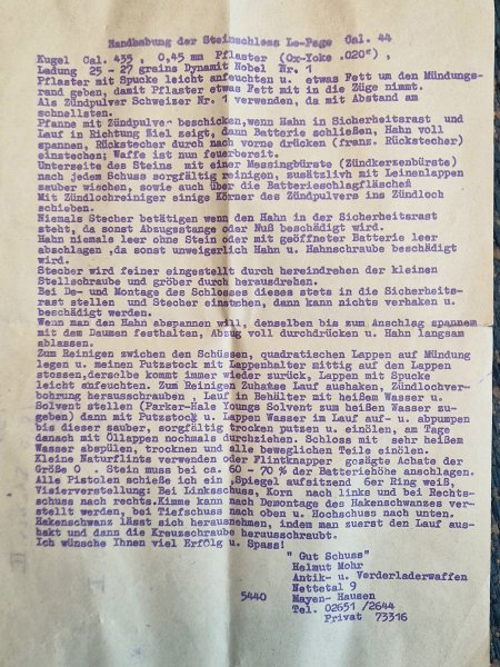 Rarität: Helmut Mohr Steinschloss Vorderlader – Le Page .44 - Frei ab 18 J. – Bild 5