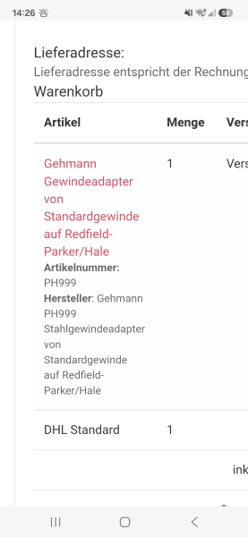 Gehmann Gewindeadapter von Standardgewinde auf Redfield/Parker -Hale – Bild 2