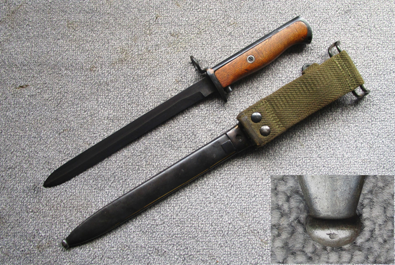 Norwegisches Krag Jörgensen Bajonett Seitengewehr M.1894 mit WaA-Abnahme Koppelschuh Wehrmacht Kongs – Bild 2