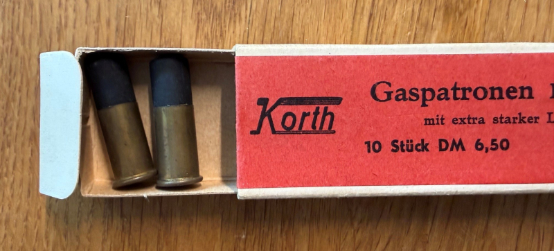 Sehr seltene historische KORTH Gaspatronen Kal. 9 mm – frühes Korth-Logo – Originalpackungen – Korth – Bild 3