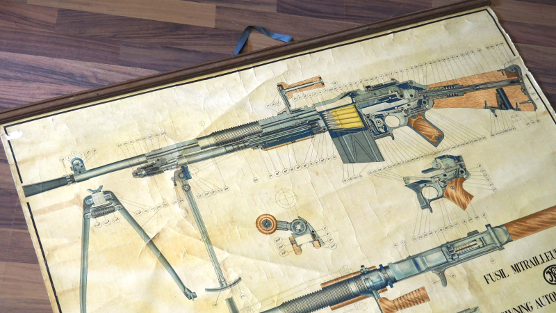 Sammlerstück ! Schautafel / Lehrtafel "Browning M1918 BAR" Automatic-Rifle "Type D", WK2, TOP ! – Bild 3