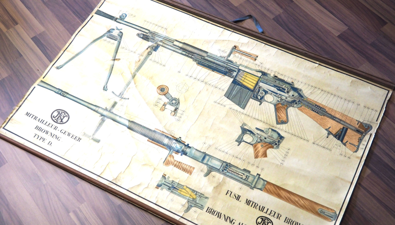 Sammlerstück ! Schautafel / Lehrtafel "Browning M1918 BAR" Automatic-Rifle "Type D", WK2, TOP ! – Bild 2