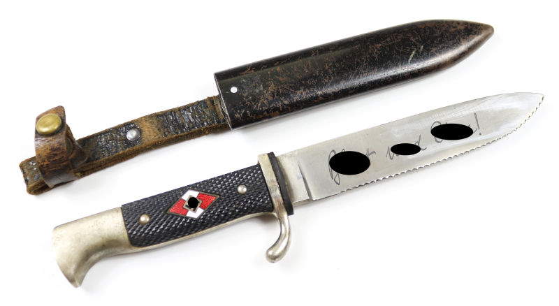HJ-Fahrtenmesser "Blut und Ehre!", Emil Voos, Solingen, mit Scheide – Bild 1