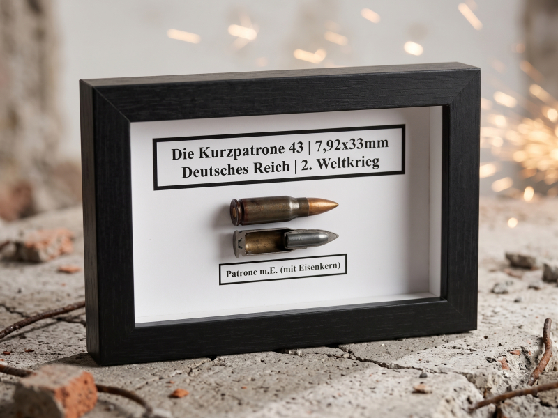 PATRONE 7,92x33 wk2 mp44 Kurzpatrone43 Pist.Patr.43 Wehrmacht Schaukasten MUNITIONSDISPLAY – Bild 1