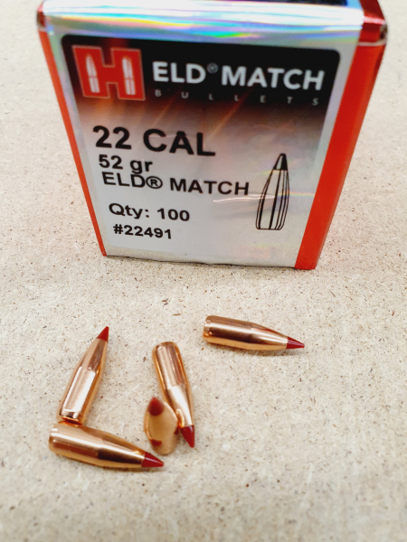 .22/.224/52grs ELD Match Hornady No. 22491 Geschosse 100 Stk. – Bild 1