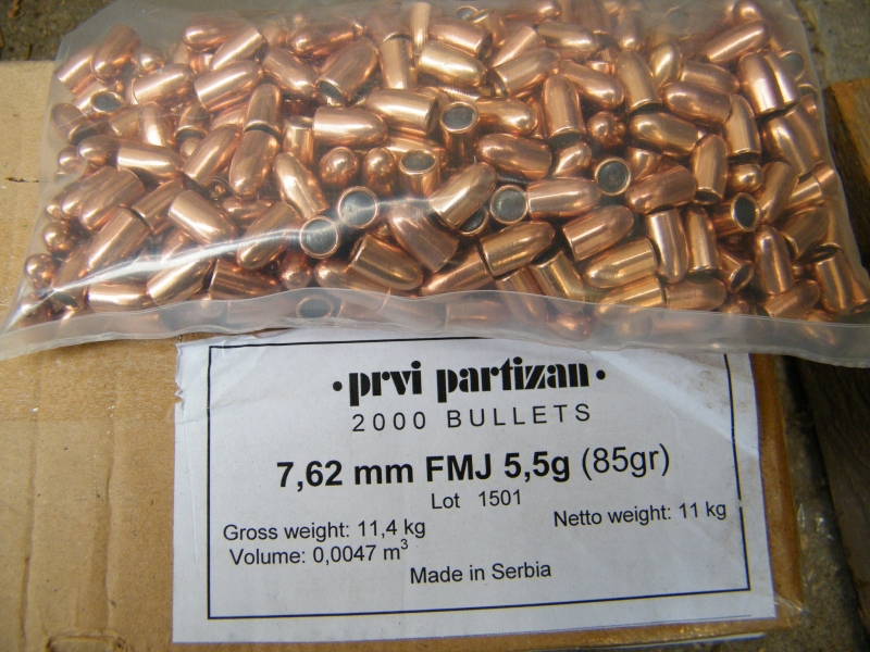 7,62mm;.3065/85grs FMJ Geschosse PPU B-012 500 stk. – Bild 1