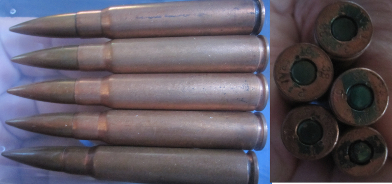 Wehrmacht 5xMauser K 98k Munition mit Geschoß mit Aluminiumkern-Hülse mit grüner Markierung – Bild 1