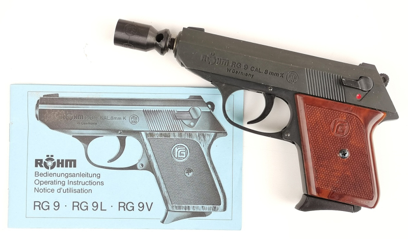 Schreckschusspistole Röhm RG9 PTB 413 Kal. 8mm P.A.K. (PAK) mit Bedienungsanleitung + Abschussbecher – Bild 1