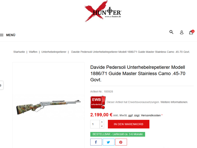 Pedersoli Boarbuster Guidemaster UHR 45-70 Camo 45/70 neuwertiger Zustand Stainless Unterhebel – Bild 4