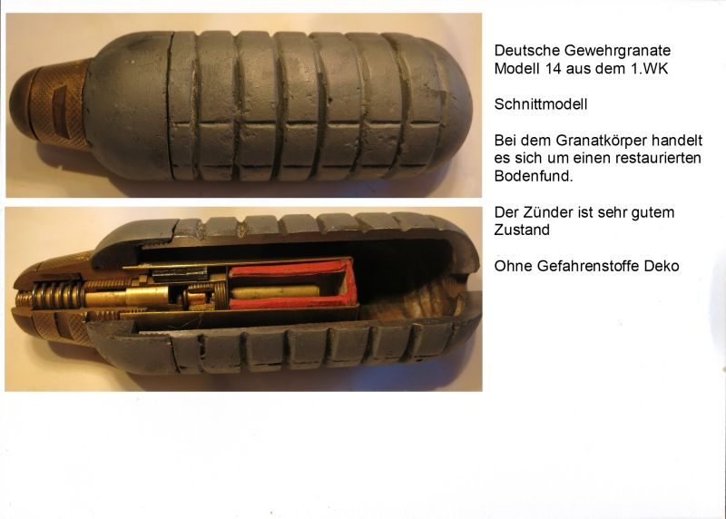 Deutsche Gewehrgranate Mod.14,,WK1,,, Schnittmodell,,, Deko – Bild 1