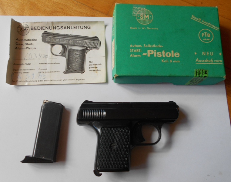 alte Schreckschuss Pistole SM Rhöner Modell 110 Cal. 8mm Platz/Gas OVP Anleitung Sammlerstück – Bild 2