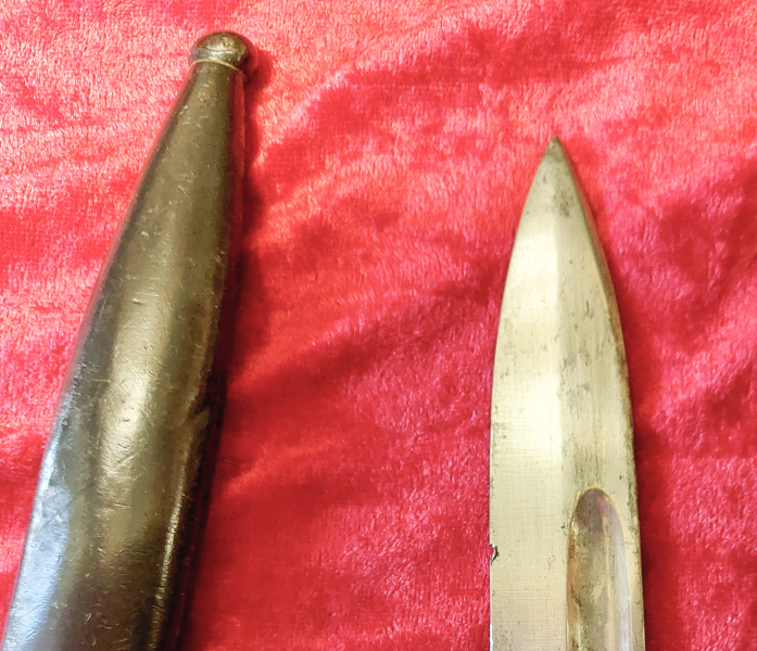 Bajonett M1909 Argentinien-WKC Solingen, Nummerngleich, intaktes Wappen & orig. Koppelschuh – Bild 4