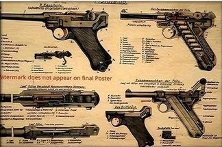 Luger P08 Technik-Poster – 42 cm × 30 cm – Vintage Schemadarstellung – Bild 1