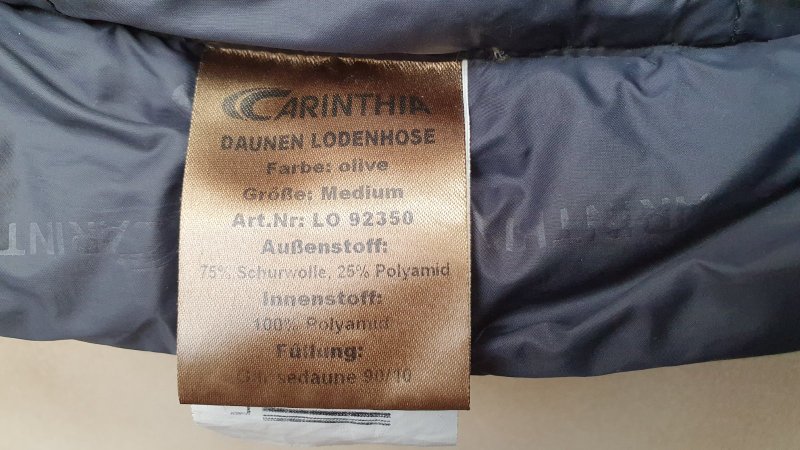 Carinthia Loden Hose mit Daunenfüllung Gr. M wie neu – Bild 4