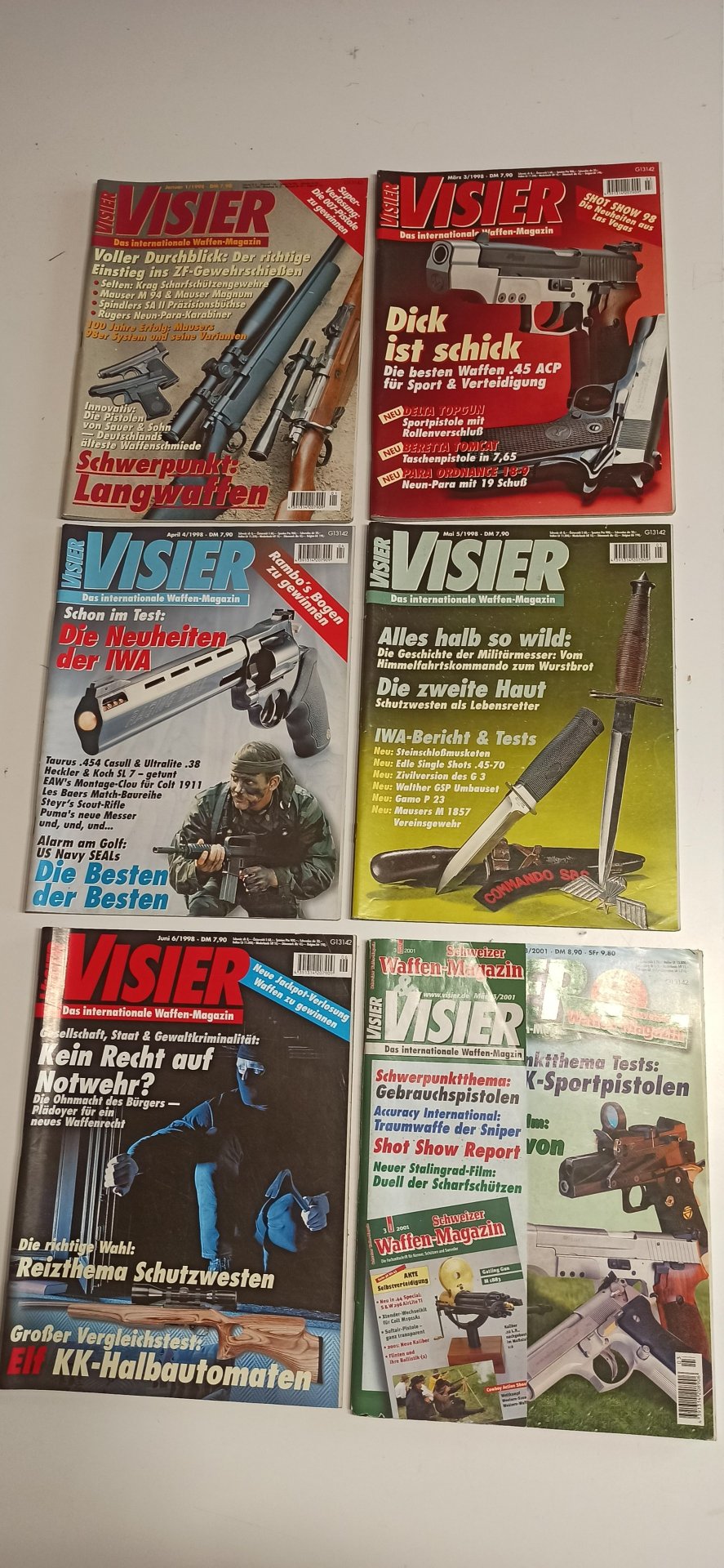 6x Visier Heft Waffenmagazin von 1998 Sig CZ Flinte Messer Revolver Walther HK Anschütz Winchester – Bild 1