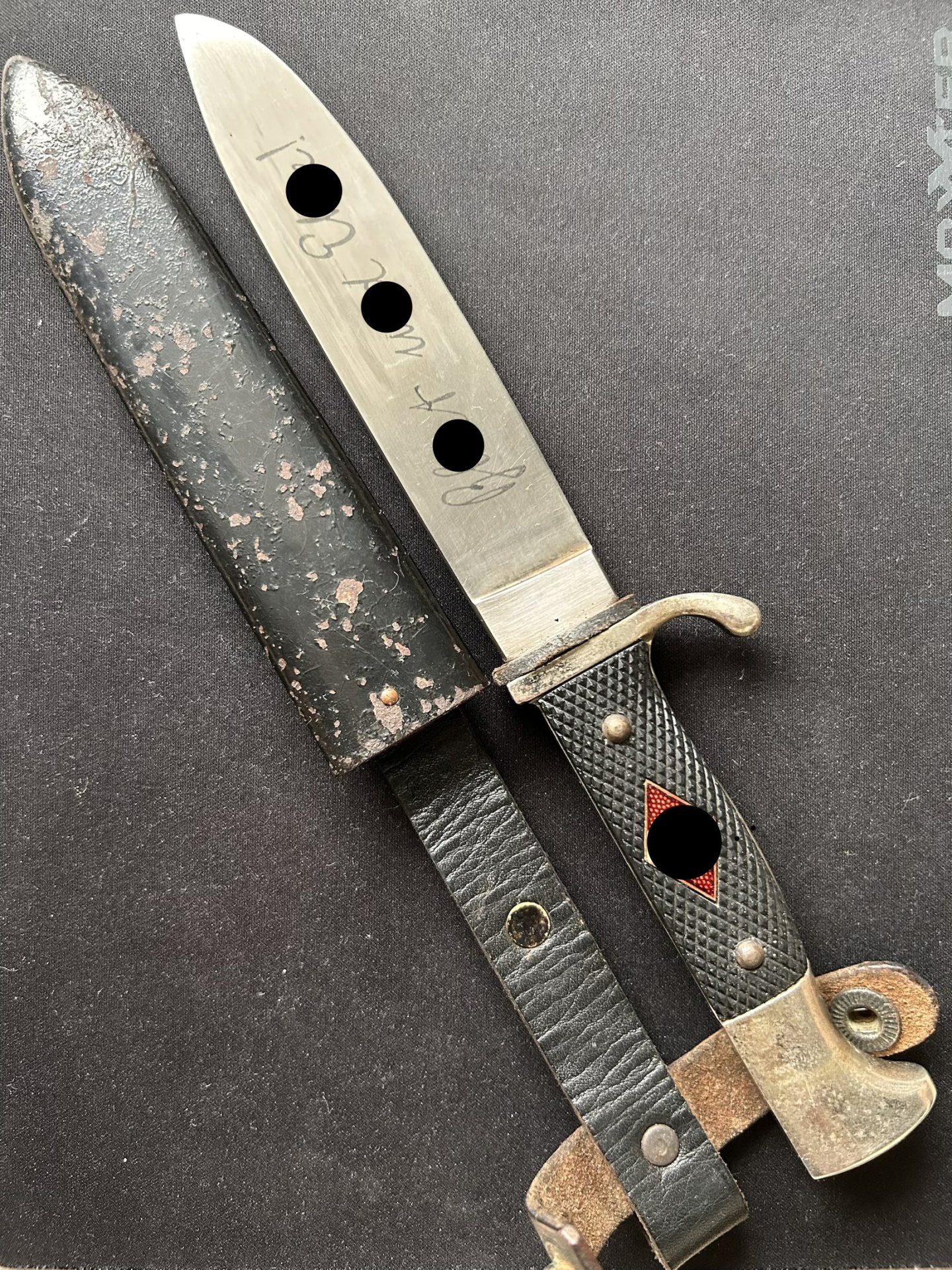 GRÄWISO Solingen – Fahrtenmesser RZM M7/30 1936 mit Scheide und Ledergehänge – Bild 2