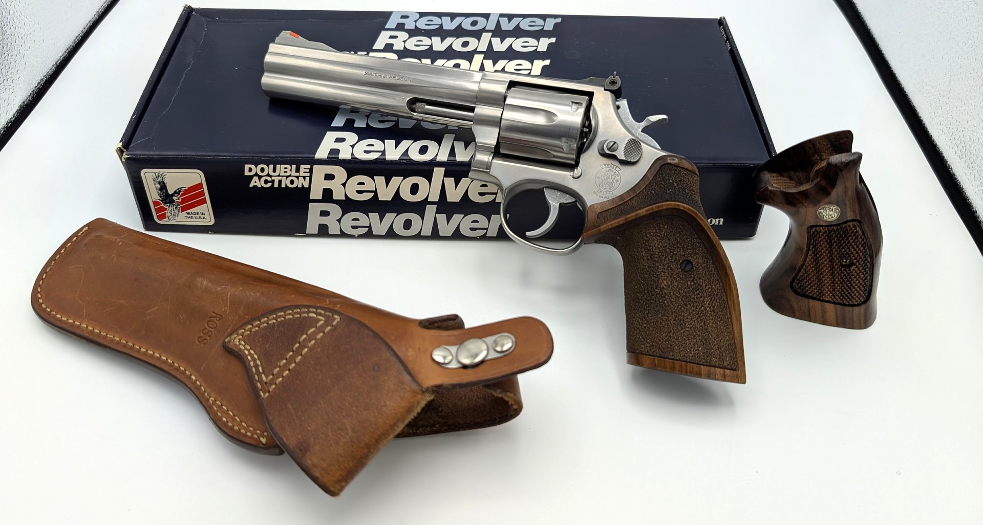 S&W 686-3 .357 Mag 6" Erstbesitz 1992, OVP, Nill-Griff, Originalgriff, Holster – Bild 2