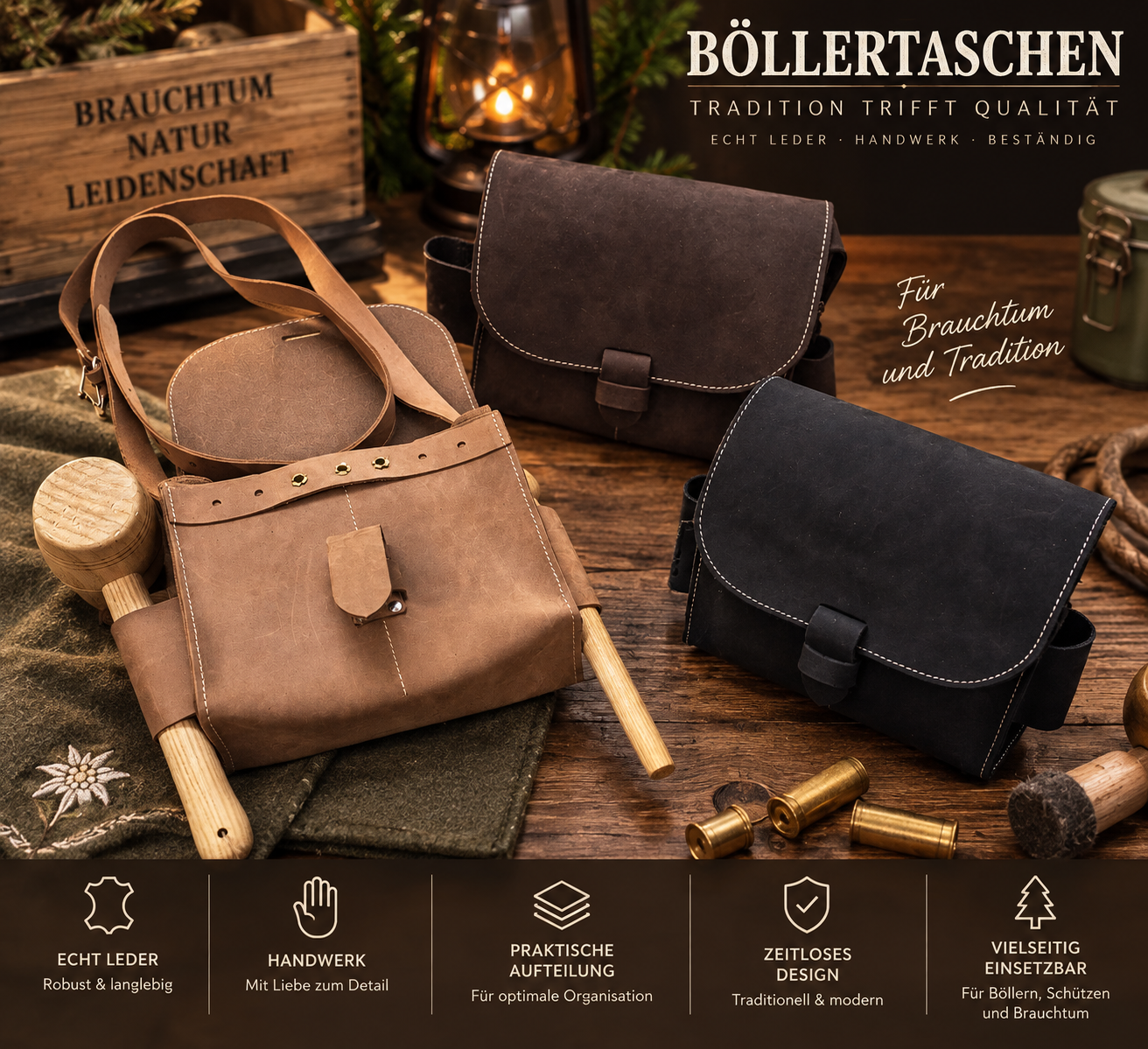Leder Böllertasche schwarz – billede 1