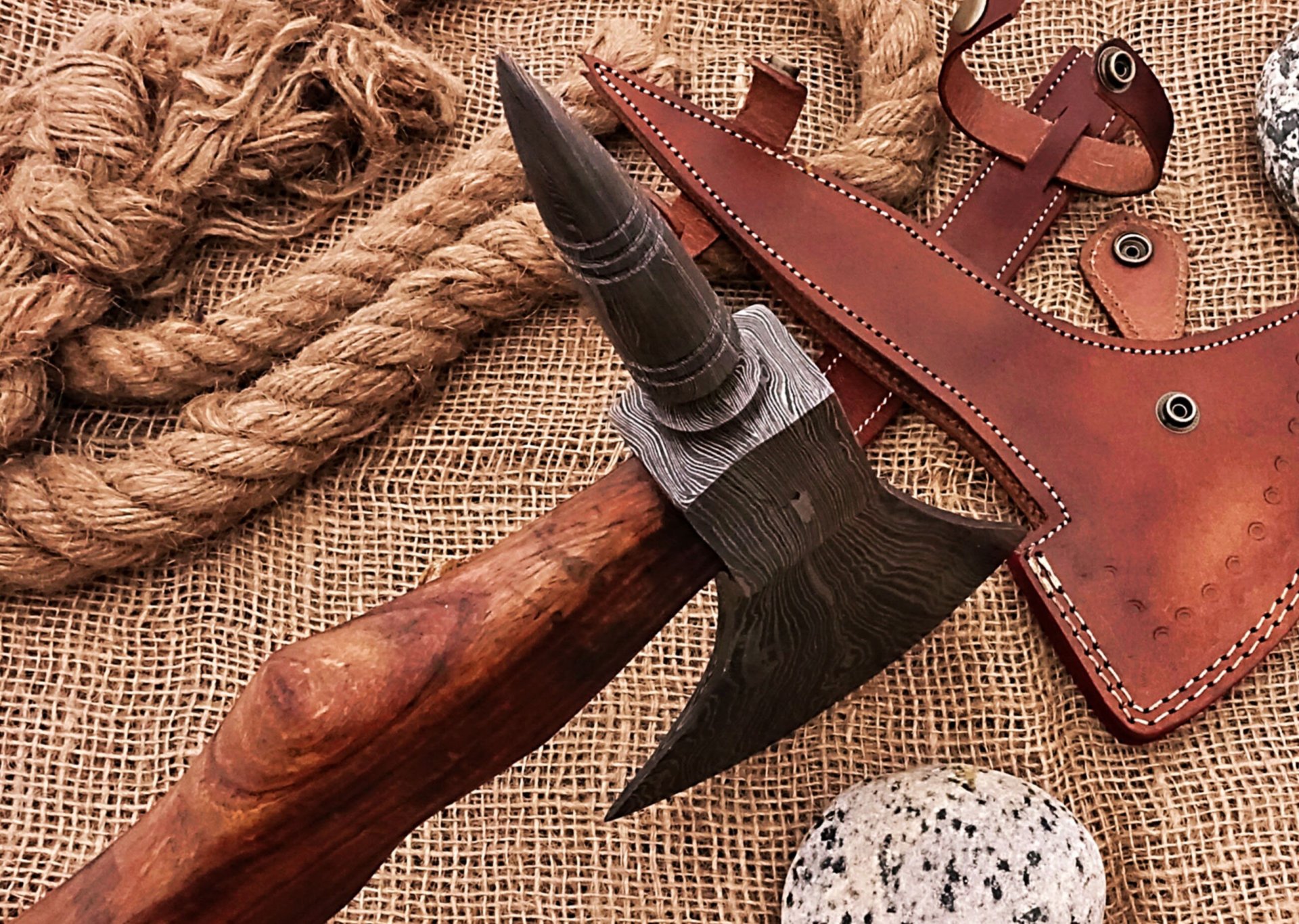 Wikinger Axt Damast Stahl mit Scheide handgeschmiedet Mittelalter Axt MAQ2602 – Bild 3