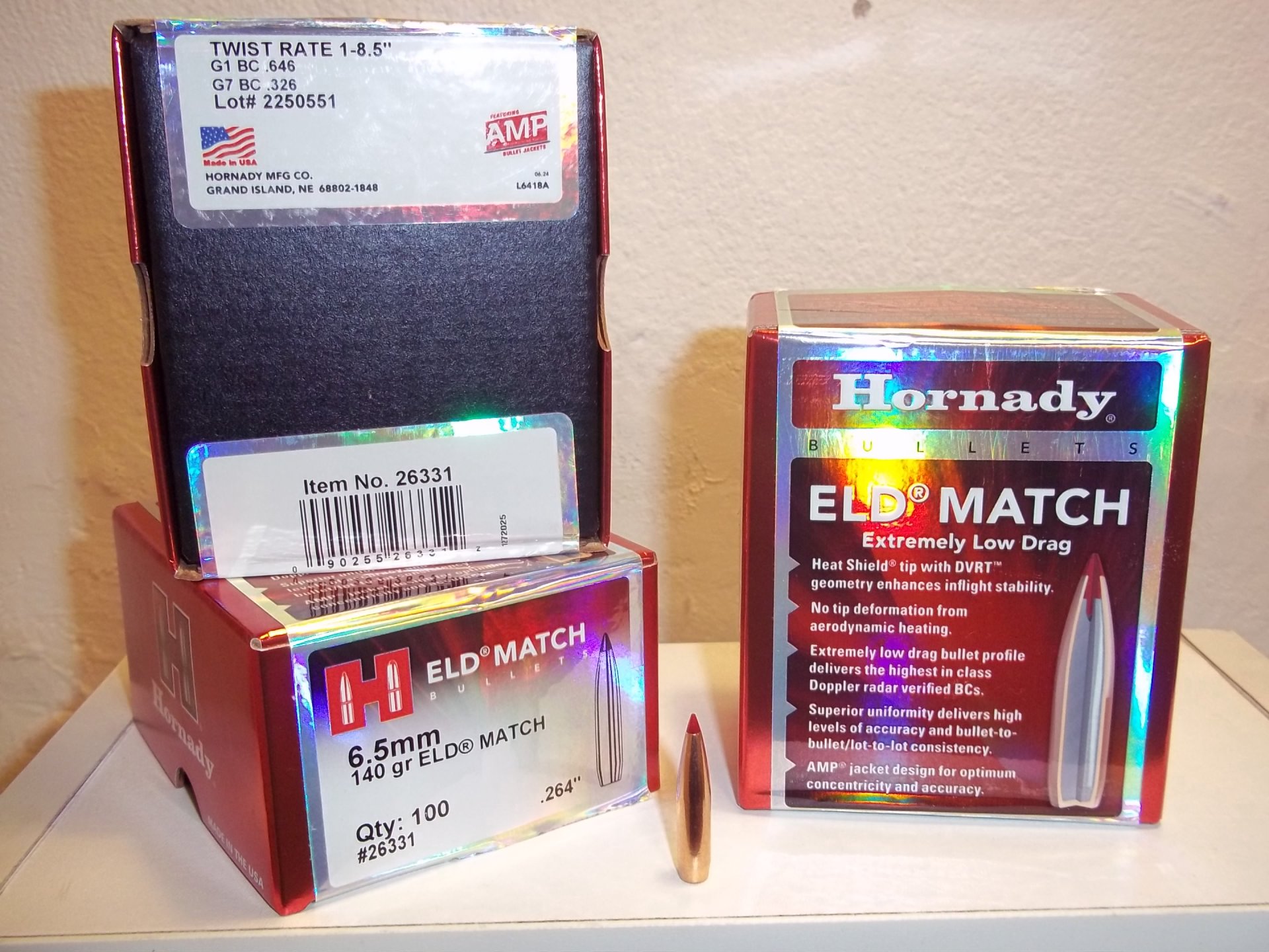900 Stück HORNADY ELD MATCH .264 / 6,5 mit 140grs – Bild 1