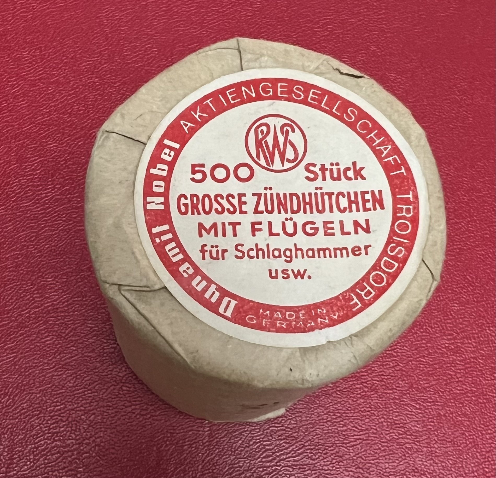 RWS Dynamit Nobel - 500 große Flügelzündhütchen - historische Originalverpackung – Bild 1