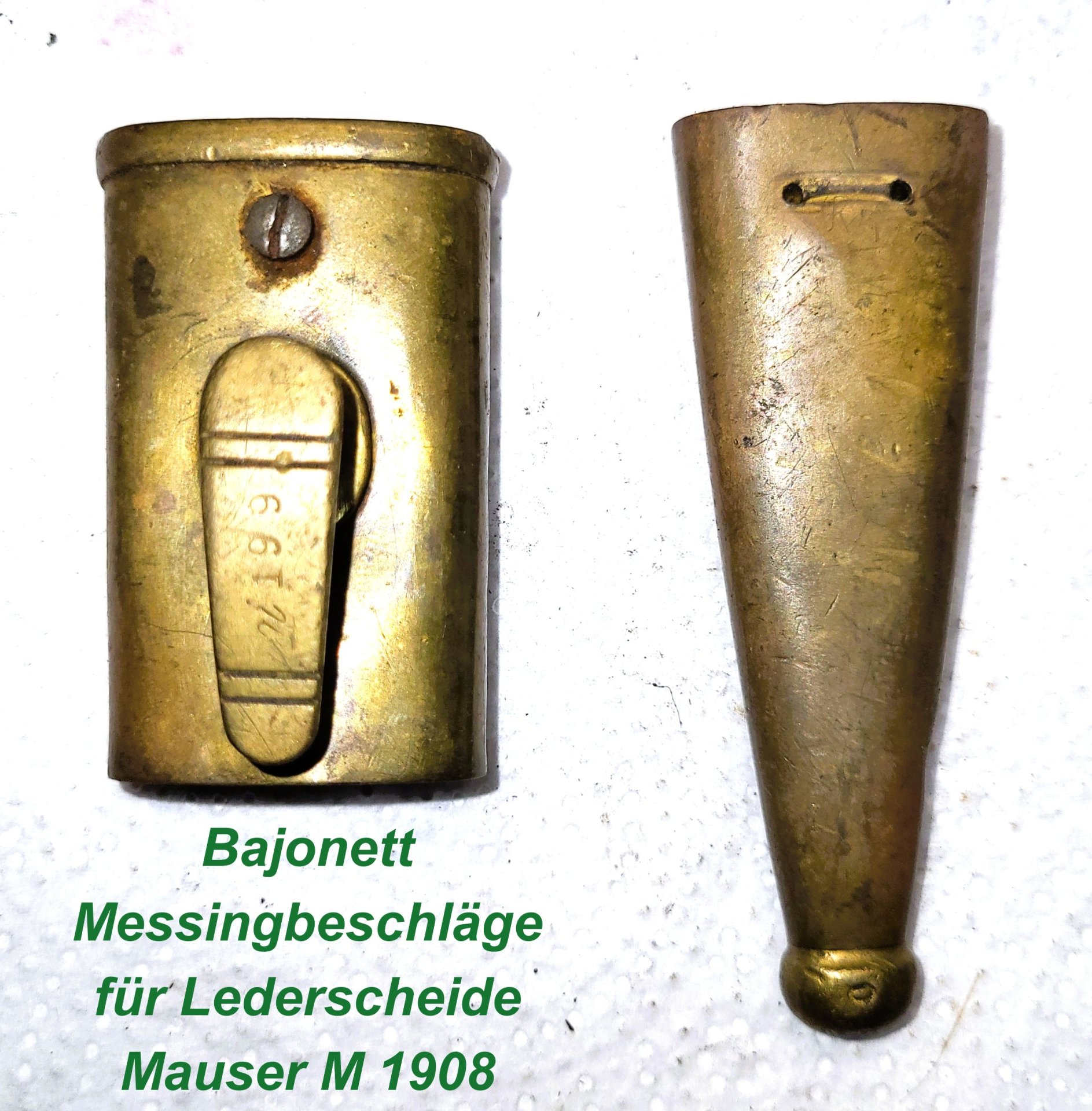 @ Bajonett Messingbeschläge Mundblech mit Spitze für Lederscheide Mauser M 1908 @ – Bild 1