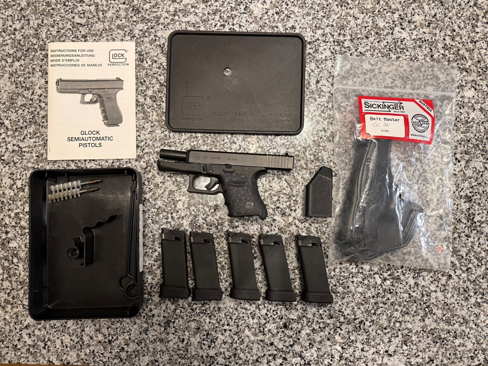 Glock 36 (Kal. .45 ACP), 5 Magazine, Sickinger Belt Master – Bild 1