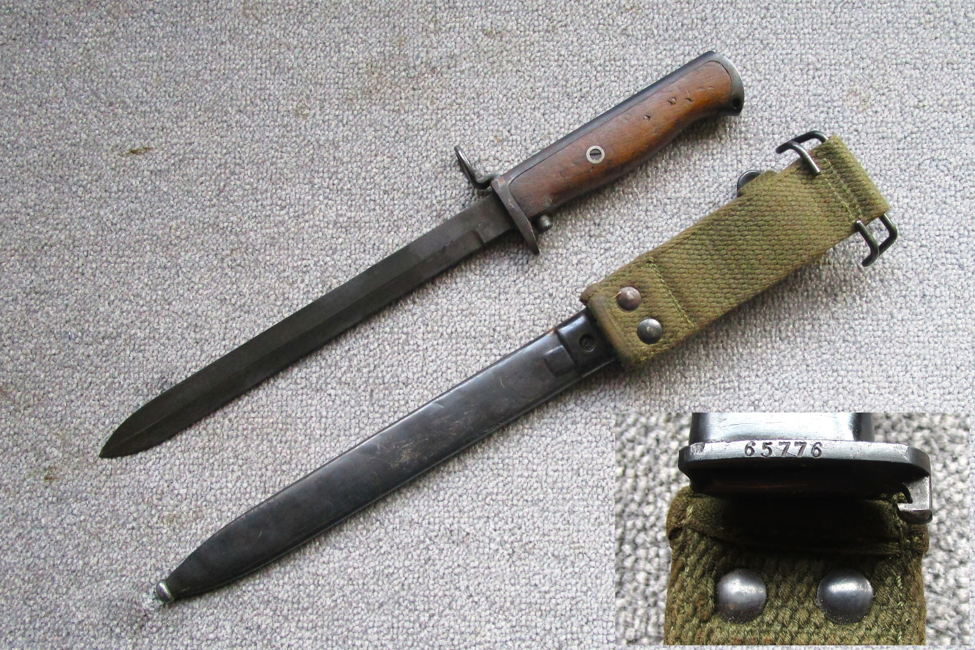 Norwegisches Krag Jörgensen Bajonett Seitengewehr M.1894 mit WaA-Abnahme Wehrmacht Kongsberg mit Kop – Bild 2