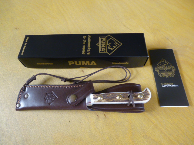 Puma Messer - Skinner - Nr. 11 6393 - Griffschalen aus Hirschhorn - Lederscheide in OVP - Jagdmesser – Bild 1