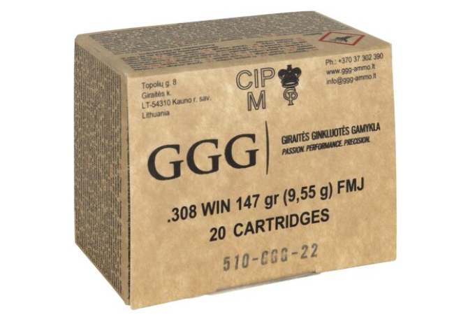 308 Win Munition Patronen GGG FMJ für Training Sport etc Versandkostenfrei 147grs 9,6g – Bild 1