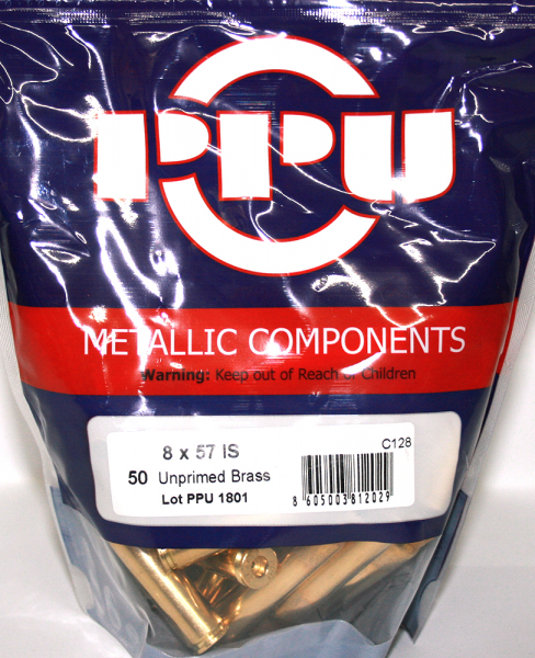 50 Stück NEUE PPU/PrviPartizan Langwaffenhülsen 8x57 IS / JS Boxerzündung / Unprimed Brass #C-128 – Bild 1