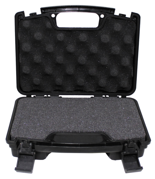 Pistolen-Koffer, Kunststoff, klein, innen 25x14x7cm, abschließbar, Schaumstoffeinsatz, Schwarz – Bild 1